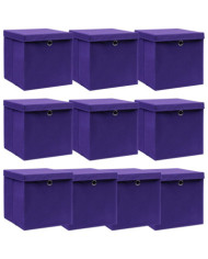 Boîtes de rangement et couvercles 10pcs Violet 32x32x32cm Tissu | Mobilier & Déco