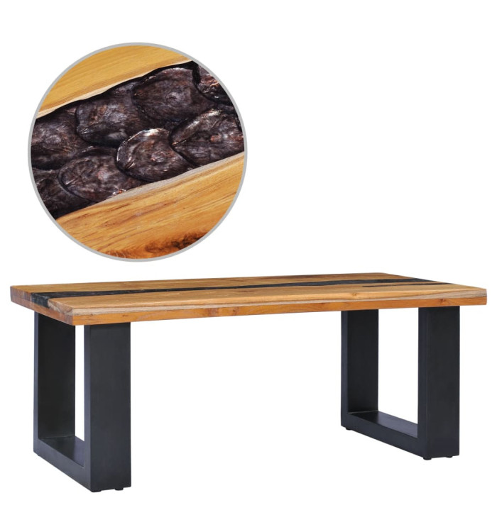 Table basse 100x50x40 cm Bois de teck massif et polyrésine | Mobilier & Déco