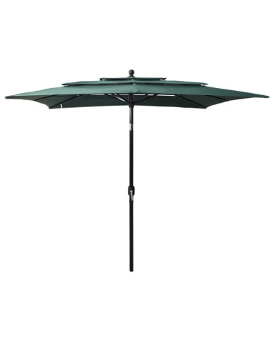 Parasol de jardin à 3 niveaux avec mât en aluminium vert | Mobilier & Déco