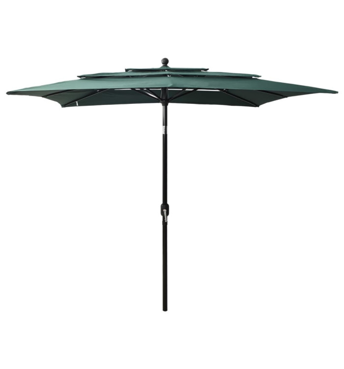 Parasol de jardin à 3 niveaux avec mât en aluminium vert | Mobilier & Déco