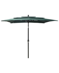 Parasol de jardin à 3 niveaux avec mât en aluminium vert | Mobilier & Déco