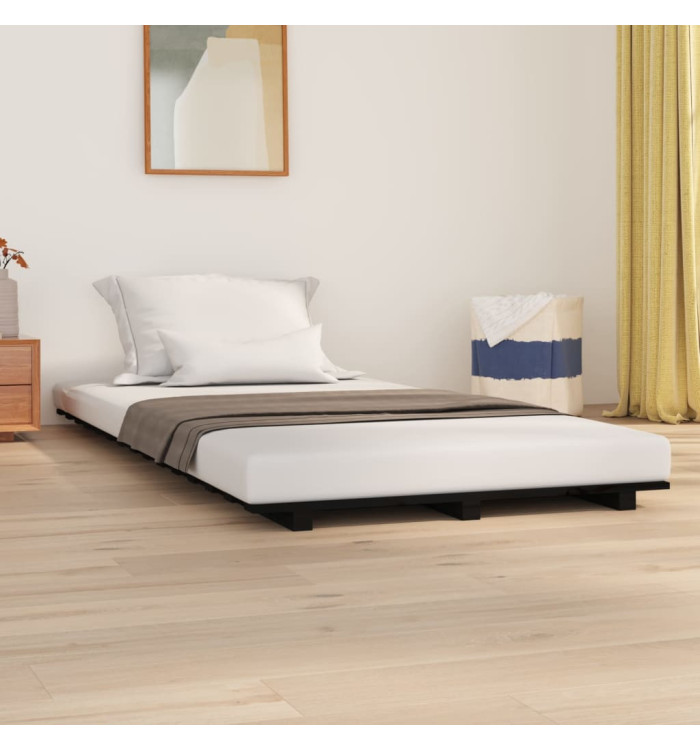 Cadre de lit sans matelas noir 90x200 cm bois de pin massif | Mobilier & Déco