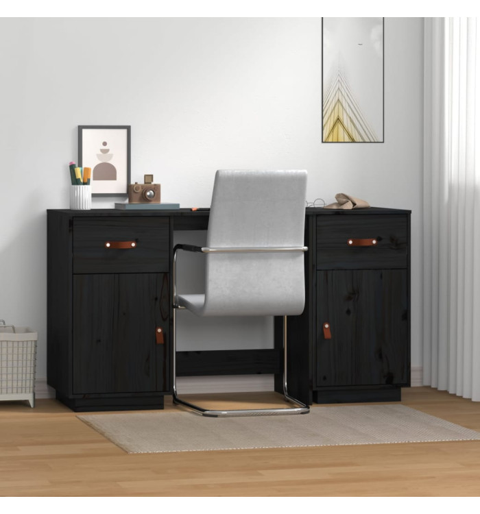 Bureau avec armoires Noir 135x50x75 cm Bois massif de pin | Mobilier & Déco