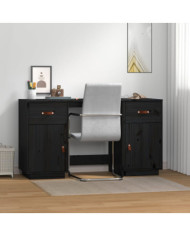 Bureau avec armoires Noir 135x50x75 cm Bois massif de pin | Mobilier & Déco
