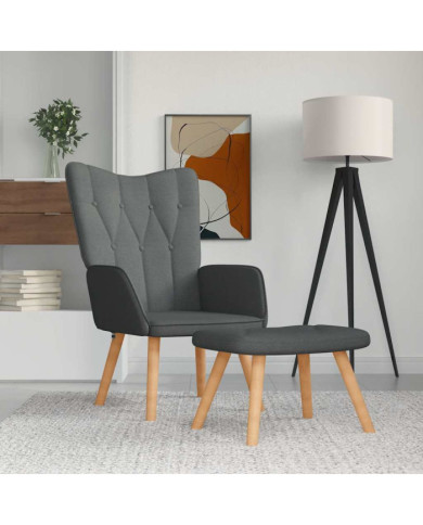 Chaise de relaxation avec tabouret Gris foncé Tissu | Mobilier & Déco