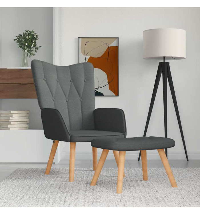 Chaise de relaxation avec tabouret Gris foncé Tissu | Mobilier & Déco