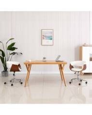 Chaise pivotante de bureau Blanc Bois courbé et similicuir | Mobilier & Déco