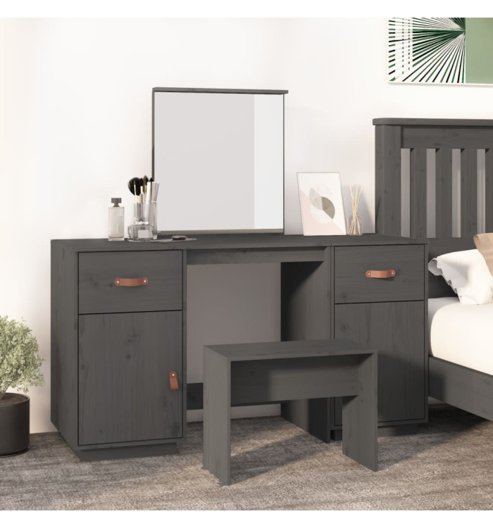 Ensemble de coiffeuse avec miroir Gris Bois de pin solide | Mobilier & Déco
