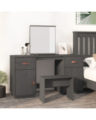 Ensemble de coiffeuse avec miroir Gris Bois de pin solide | Mobilier & Déco