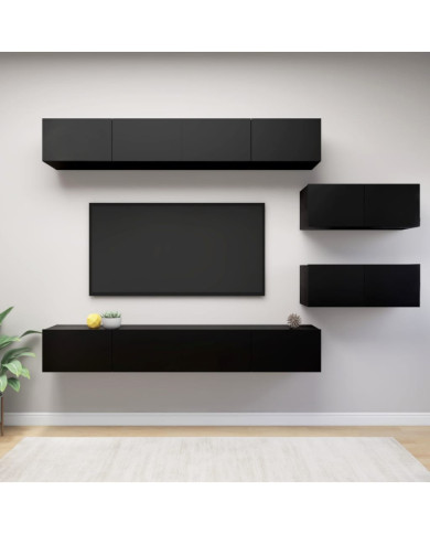 Ensemble de meubles TV 6 pcs Noir Bois d'ingénierie | Mobilier & Déco
