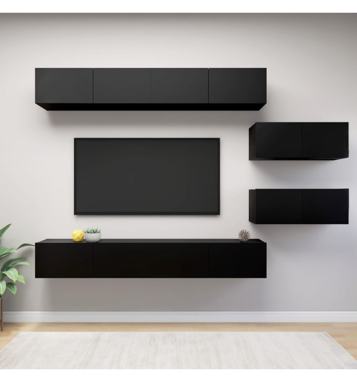 Ensemble de meubles TV 6 pcs Noir Bois d'ingénierie | Mobilier & Déco