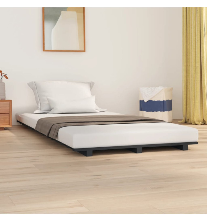Cadre de lit sans matelas gris 90x190 cm bois de pin massif | Mobilier & Déco