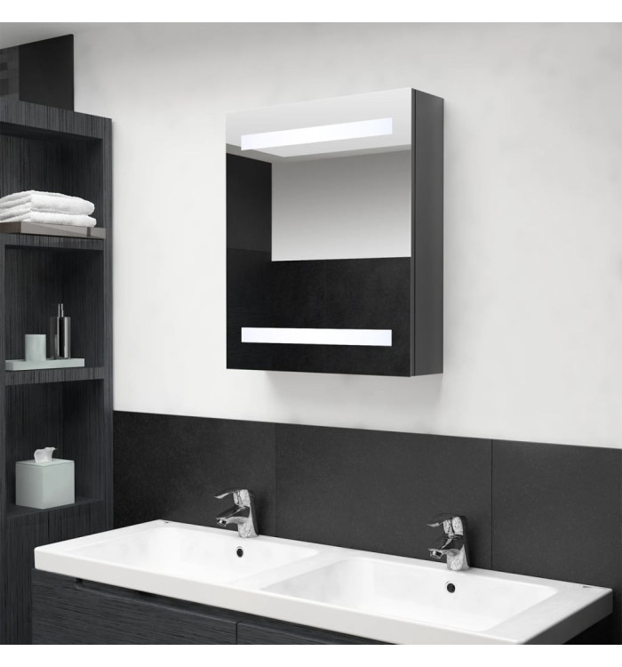 Armoire de salle de bain à miroir LED Gris brillant 50x14x60 cm | Mobilier & Déco