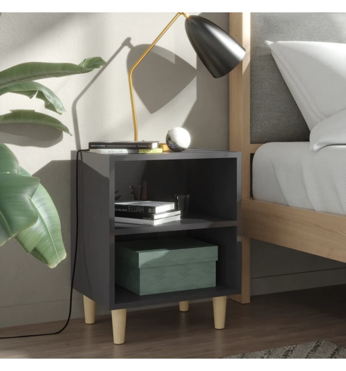 Table de chevet avec pieds en bois Gris brillant 40x30x50 cm | Mobilier & Déco