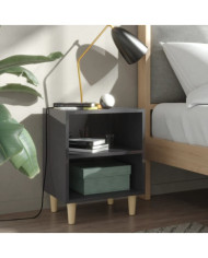 Table de chevet avec pieds en bois Gris brillant 40x30x50 cm | Mobilier & Déco
