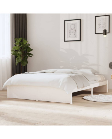 Cadre de lit sans matelas blanc bois massif 140x200 cm | Mobilier & Déco