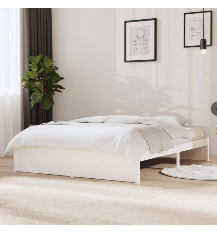 Cadre de lit sans matelas blanc bois massif 140x200 cm | Mobilier & Déco