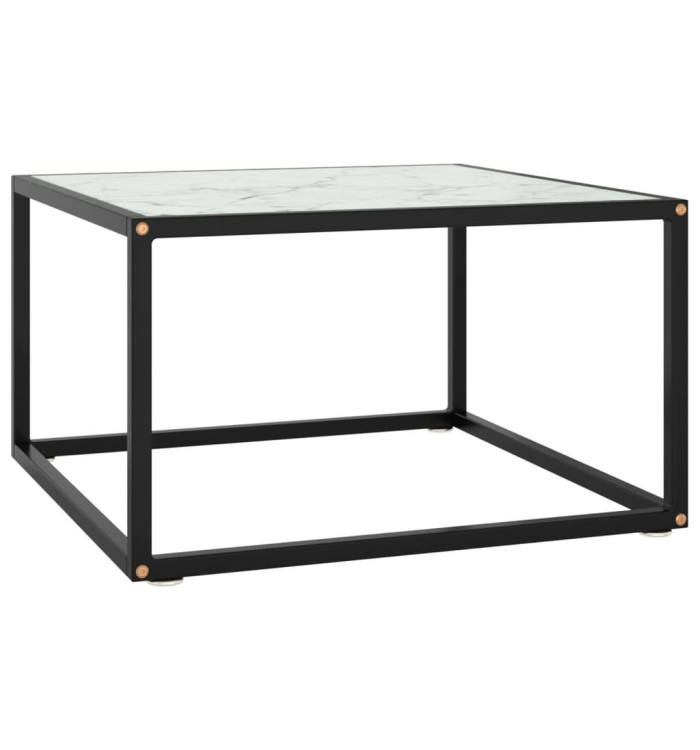 Table basse Noir avec verre marbre blanc 60x60x35 cm | Mobilier & Déco
