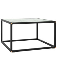 Table basse Noir avec verre marbre blanc 60x60x35 cm | Mobilier & Déco