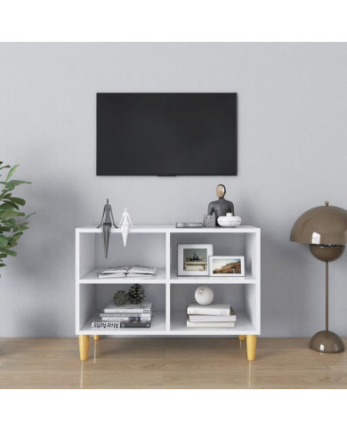 Meuble TV avec pieds en bois massif Blanc 69,5x30x50 cm | Mobilier & Déco