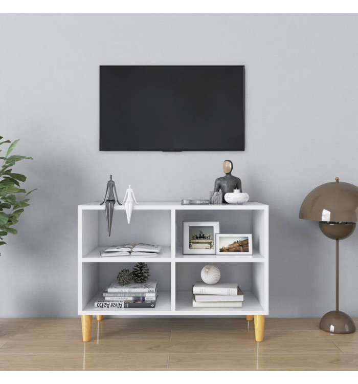 Meuble TV avec pieds en bois massif Blanc 69,5x30x50 cm | Mobilier & Déco