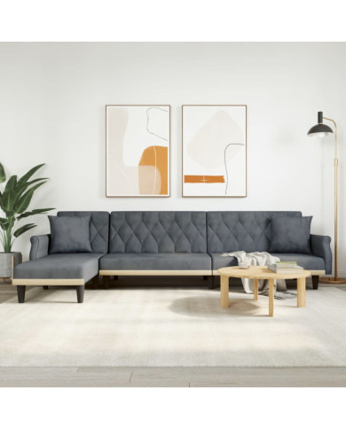 Canapé-lit en forme de L gris 271x140x70 cm velours | Mobilier & Déco