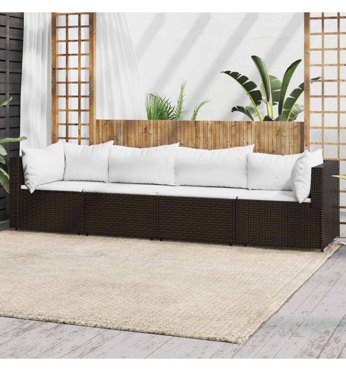 Salon de jardin 4 pcs avec coussins Marron Résine tressée | Mobilier & Déco
