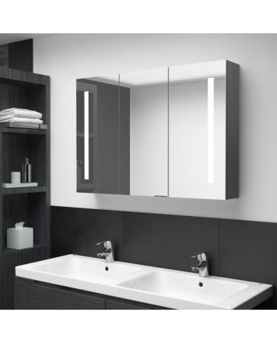 Armoire de salle de bain à miroir LED 89x14x62 cm Gris | Mobilier & Déco