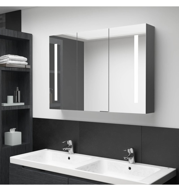 Armoire de salle de bain à miroir LED 89x14x62 cm Gris | Mobilier & Déco