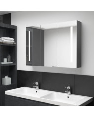 Armoire de salle de bain à miroir LED 89x14x62 cm Gris | Mobilier & Déco