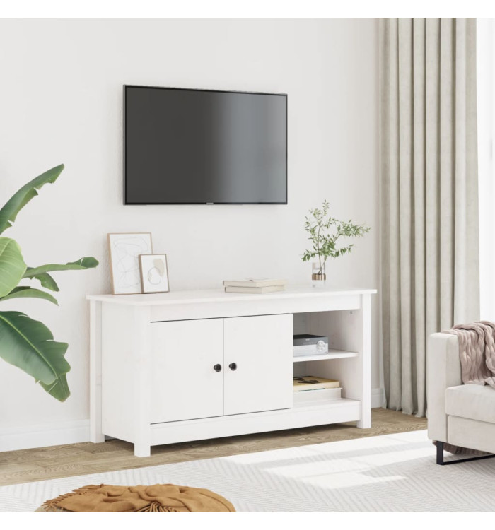 Meuble TV Blanc 103x36,5x52 cm Bois de pin massif | Mobilier & Déco