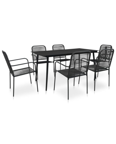 Mobilier à dîner d'extérieur 7 pcs Corde en coton et acier Noir | Mobilier & Déco