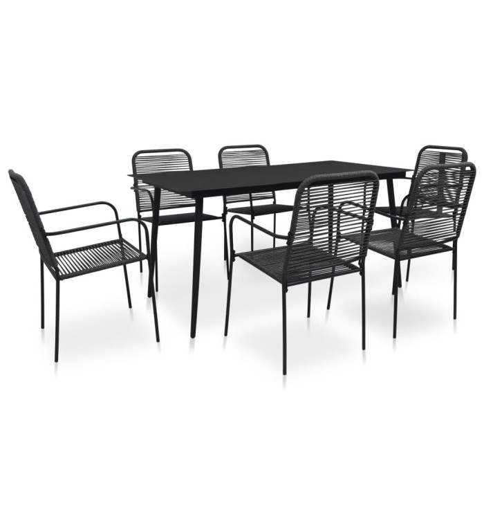 Mobilier à dîner d'extérieur 7 pcs Corde en coton et acier Noir | Mobilier & Déco