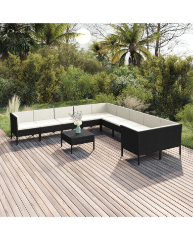 Salon de jardin 11 pcs avec coussins Résine tressée Noir | Mobilier & Déco