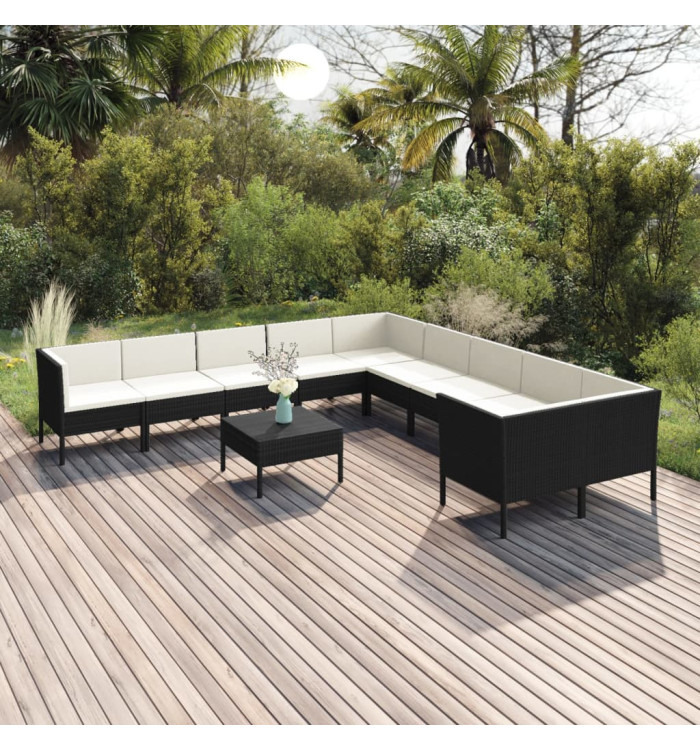 Salon de jardin 11 pcs avec coussins Résine tressée Noir | Mobilier & Déco