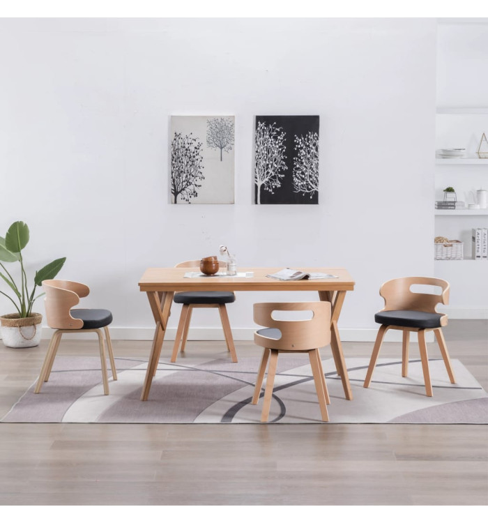 Chaises à manger lot de 4 noir bois courbé et similicuir | Mobilier & Déco