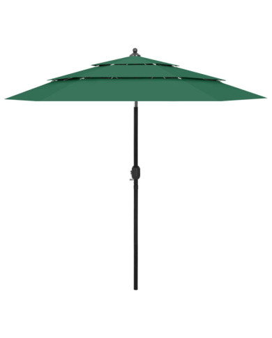 Parasol de jardin à 3 niveaux avec mât en aluminium vert 2,5 m | Mobilier & Déco