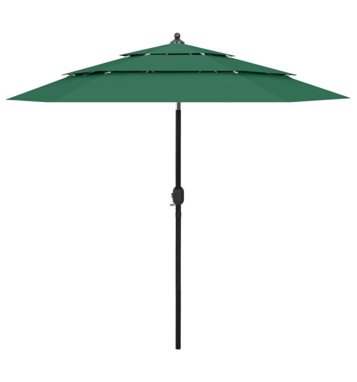 Parasol de jardin à 3 niveaux avec mât en aluminium vert 2,5 m | Mobilier & Déco