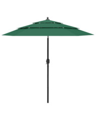 Parasol de jardin à 3 niveaux avec mât en aluminium vert 2,5 m | Mobilier & Déco