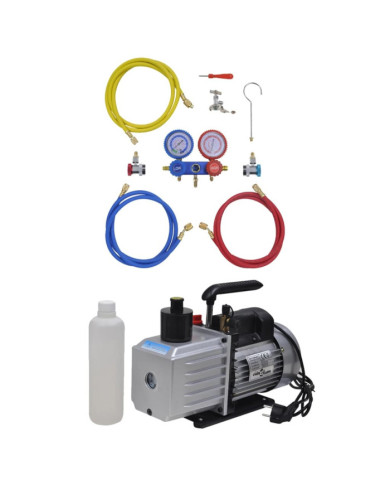 Pompe à vide 100 L/min avec manomètre à 2 voies en kit d'outils | Mobilier & Déco