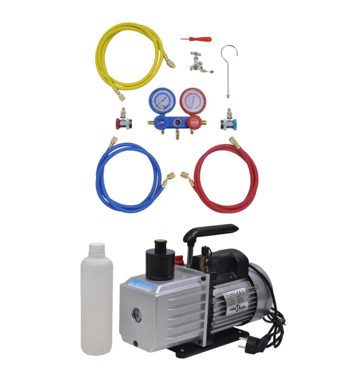 Pompe à vide 100 L/min avec manomètre à 2 voies en kit d'outils | Mobilier & Déco