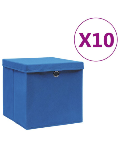 Boîtes de rangement avec couvercles 10 pcs 28x28x28 cm Bleu | Mobilier & Déco