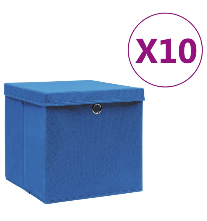 Boîtes de rangement avec couvercles 10 pcs 28x28x28 cm Bleu | Mobilier & Déco