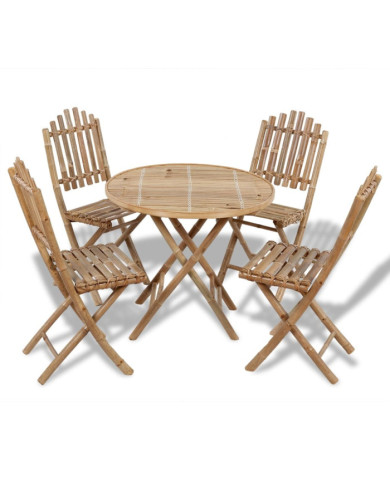 Ensemble à manger d'extérieur pliable 5 pcs Bambou | Mobilier & Déco