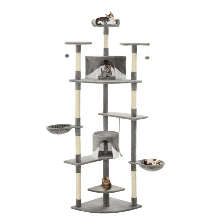 Arbre à chat avec griffoirs en sisal 203 cm Gris et Blanc | Mobilier & Déco