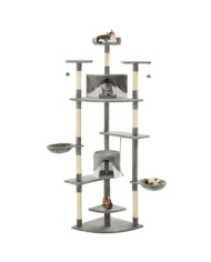 Arbre à chat avec griffoirs en sisal 203 cm Gris et Blanc | Mobilier & Déco