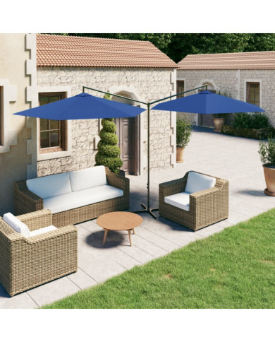 Parasol de jardin double avec mât en acier bleu azuré 600 cm | Mobilier & Déco