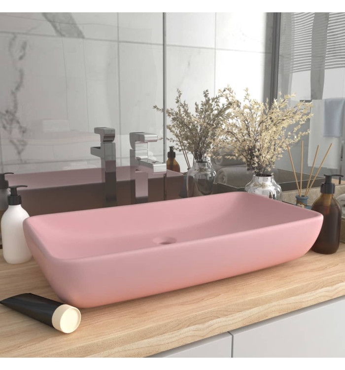 Lavabo de luxe rectangulaire Rose mat 71x38 cm Céramique | Mobilier & Déco
