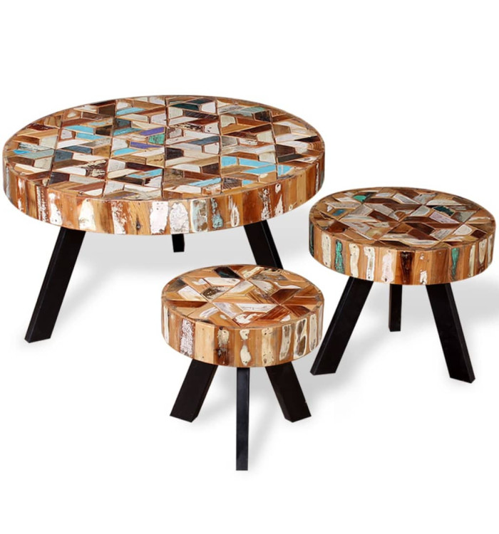Ensemble de table basse 3 pièces Bois de récupération massif | Mobilier & Déco