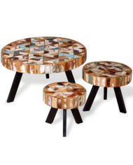 Ensemble de table basse 3 pièces Bois de récupération massif | Mobilier & Déco